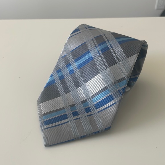 Handmade Blue Grey Striped Tie by Silk Rhino - Boarding School Attire - Picture 1 of 9